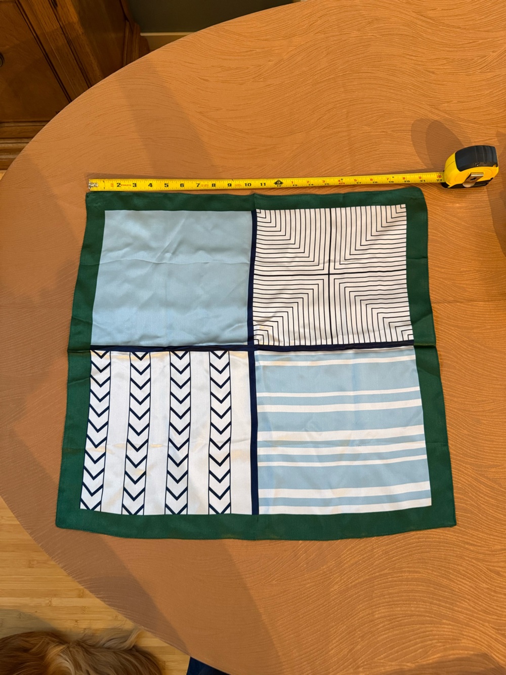 MCM Bold Pattern Green-Trim Blue Patterned Silk Scarf